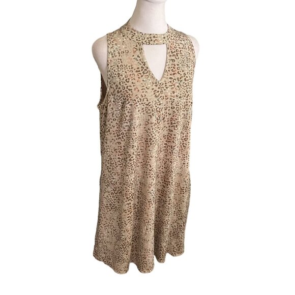 Cato Spring Bloom Sleeveless Dress Sandstone Leopard Print Keyhole Neck Size L - Picture 1 of 5